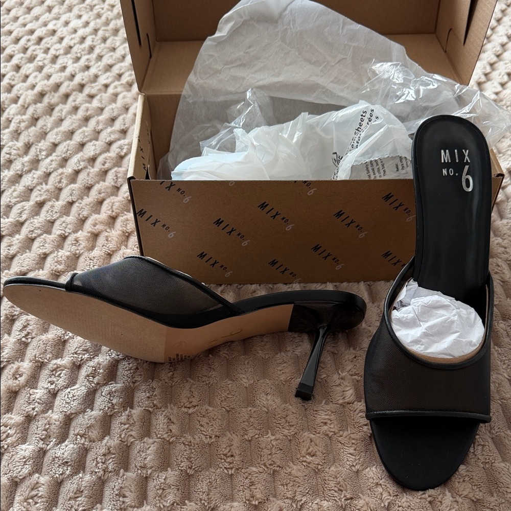 Mix No. 6 Black Mesh Slide Sandals with Stiletto Heel